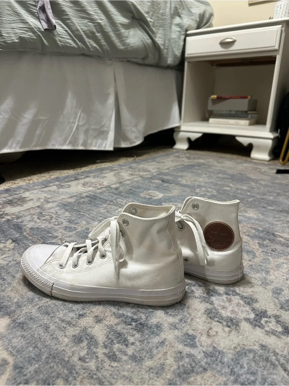 White High-Top Canvas Sneakers with Brown Patch